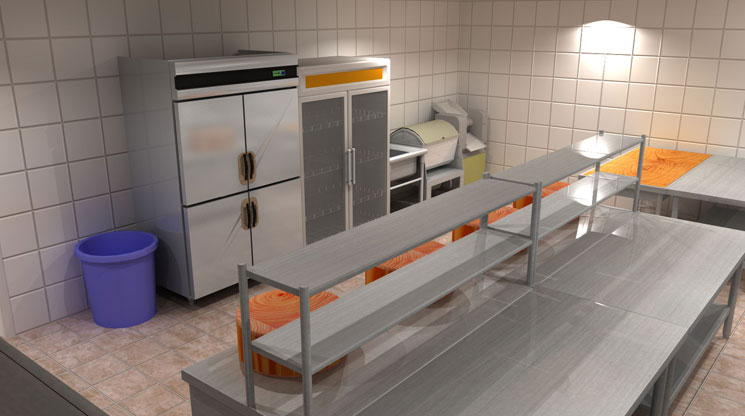廚房操作間3D效果圖 單位廚房設計效果圖